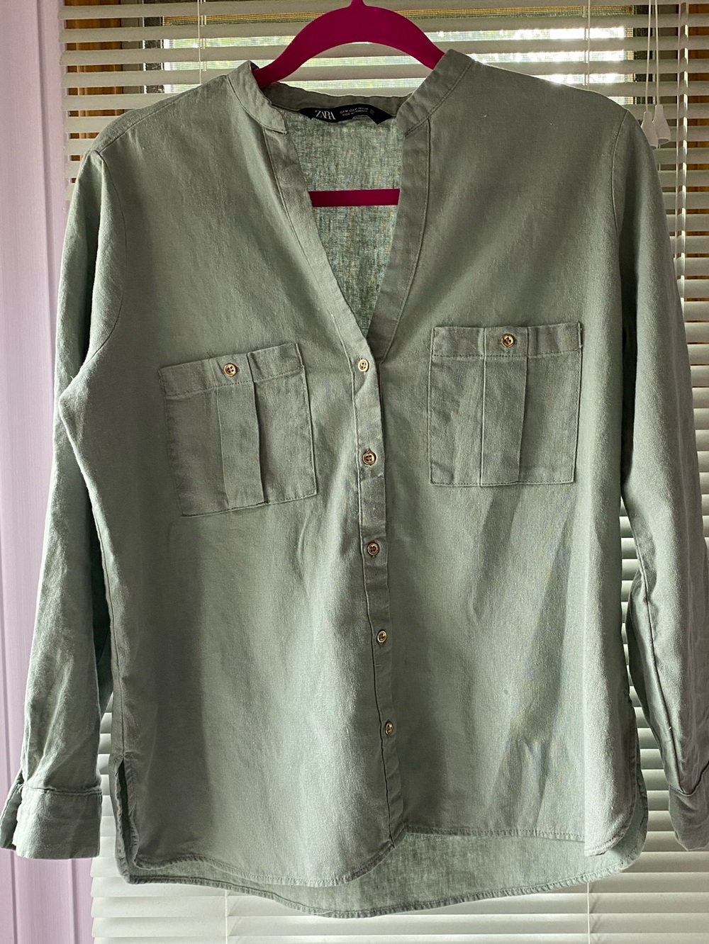Zara Collarless V Neck Shirt